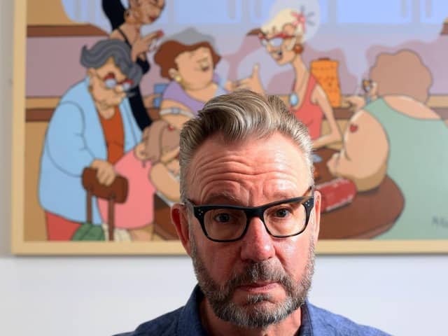 Famous Sheffield artist Pete McKee has thanked NHS staff at Northern General Hospital for saving his life for a third time after discovering he had severe heart failured. Picture: Chris Etchells.