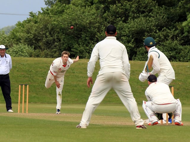 Welbeck bowler Richie Bentley in action against Farnsfield CC in the Nottinghamshire Premier League.