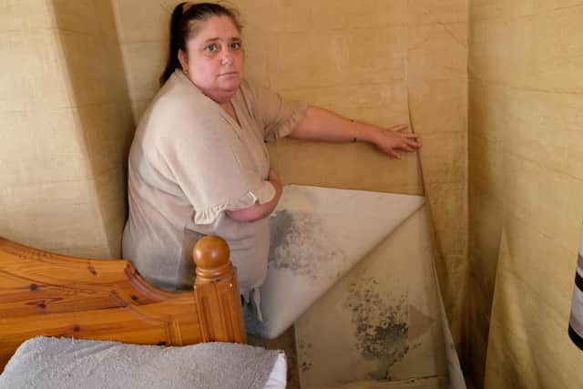 Becky Cooke at her damp and mould-riddled Sheffield Council house in Chapeltown