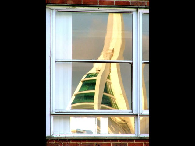 Spinnaker Tower viewed from a reflection in a Gosport office back in 2005.