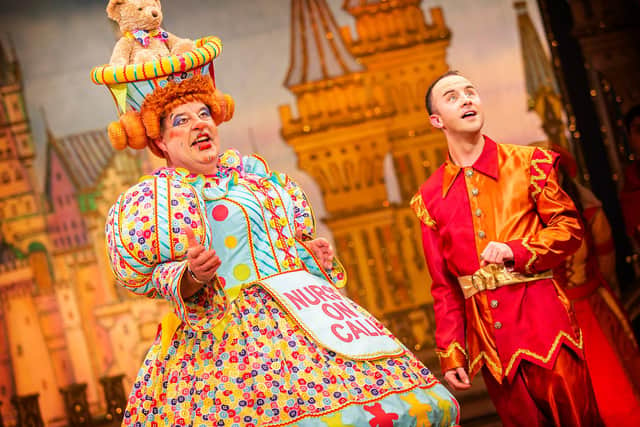 Dame Damian Williams and Ben Thornton on stage in Sleeping Beauty at Sheffield Lyceum Theatre