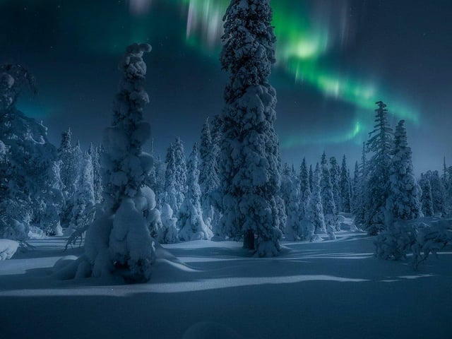 After spending many hours waiting in the cold forest of Ruka, Finland, at – 36 Cº, and without any visible aurora activity, we decided to walk back to our cars. On the trail down, I saw something on my left side and told my friend to stop and wait. Suddenly, the aurora started to “dance”, and all I had to do was to jump in the snow, get my camera ready, and shoot! There was no planning or time to focus on composition. After 5 minutes, the Northern Lights disappeared, but it was a night with a happy ending.