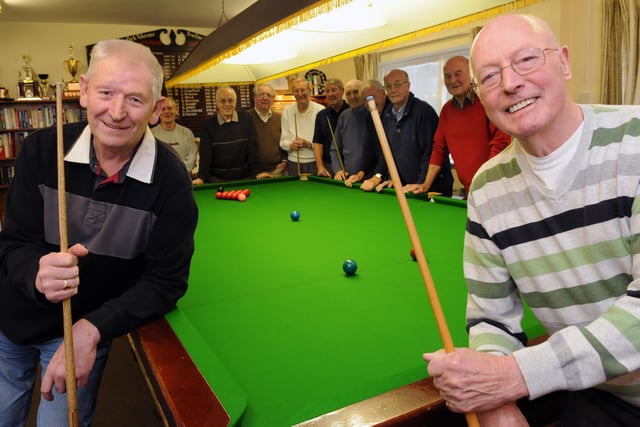 Cleadon Park Veterans Bowling Club chairman John Newton, left, and secretary Dan Doran, right, with their snooker table. Remember this from 2012?