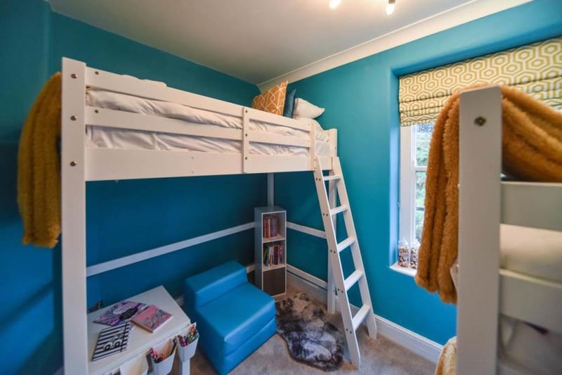 With a set of bunks and a high sleeper in the L- shaped room, making it perfect for any child's sleepover.