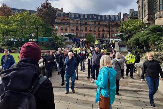Around 100 anti-lockdown protesters gathered in Sheffield today
