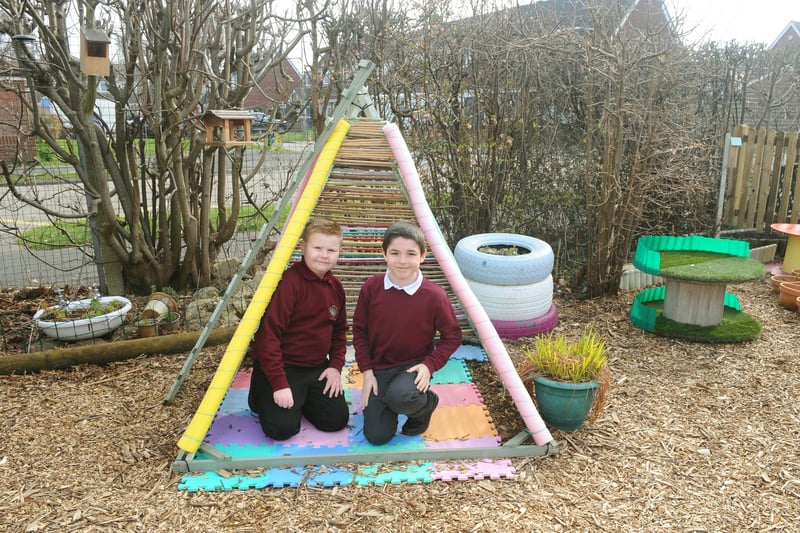 Alfie Harper and Caiden Radford in the new garden area