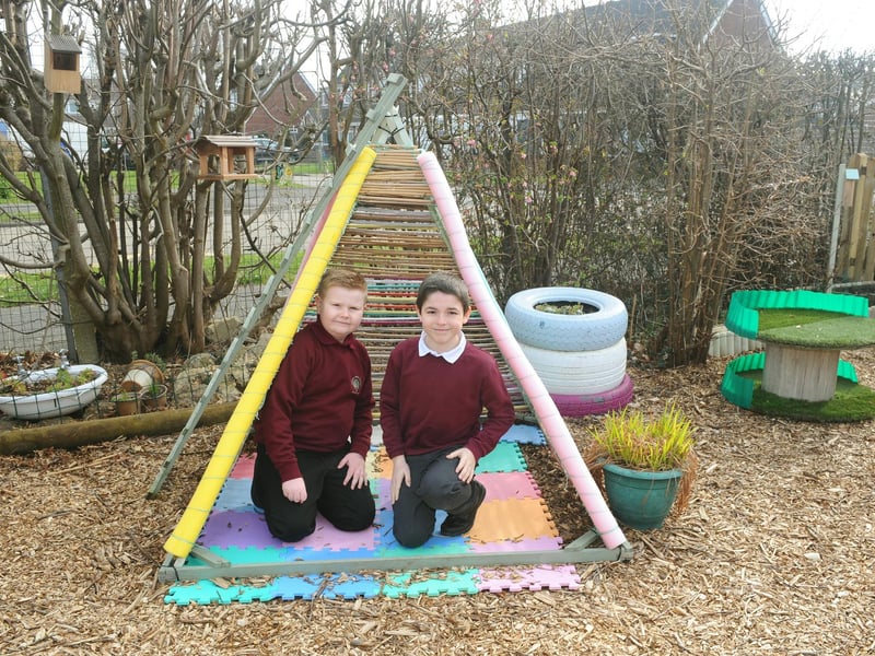 Alfie Harper and Caiden Radford in the new garden area