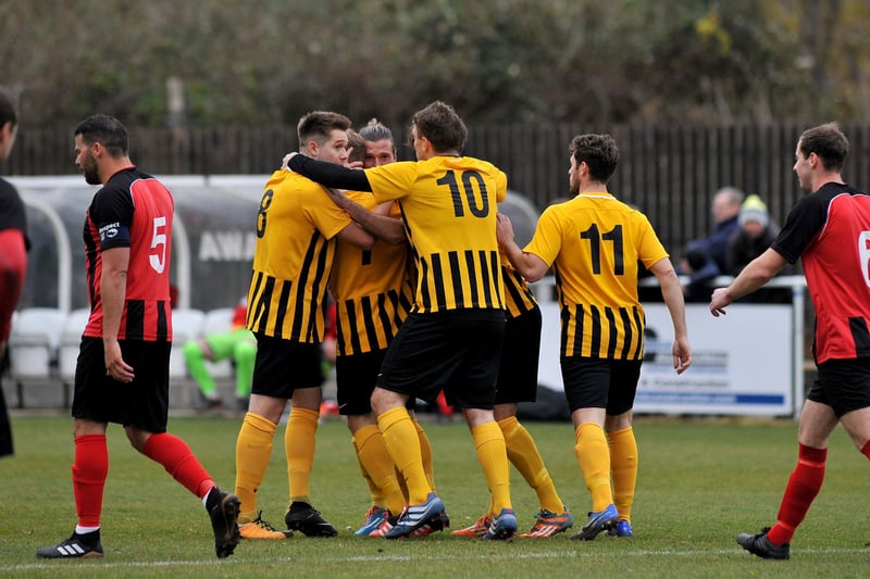 Worksop Town’s players celebrate scoring against Goole back in November 2018.