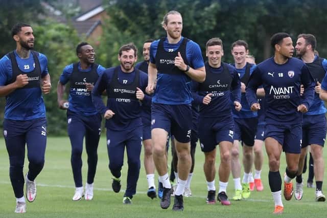 The Spireites players have returned to pre-season training. New signing Jamie Grimes leads the way.