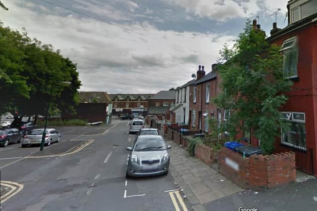 Pictured is Blyde Road, at Fir Vale, Sheffield, where a man ran amok and forced police to evacuate a three-storey complex of flats to help keep neighbours safe.