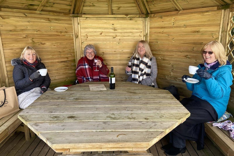 Friends and family (left to right) Laraine Greveson, Carole and Nicola Clarke along with Margaret Baister in the beer garden at the Raby Arms, Hart Village. Picture by Frank Reid