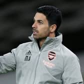 Arsenal's Spanish manager Mikel Arteta gestures during the UEFA Europa League quarter-final first leg football match between Arsenal and Slavia Prague at the Emirates Stadium in London on April 8, 2021: IAN KINGTON/AFP via Getty Images