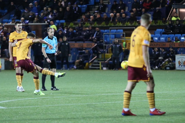 Jake Carroll rattles home a match winning free-kick for Motherwell in their 1-0 triumph at Kilmarnock just before Christmas last year, the sides' last league meeting before the coronavirus pandemic struck.