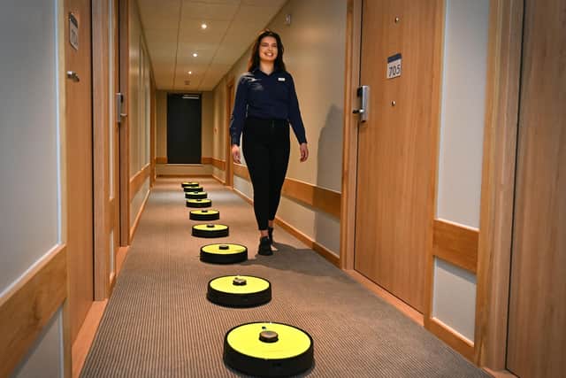 A squadron of dozens of robotic vacuum cleaners have been deployed to help staff to keep three Travelodge hotels in Sheffield looking spotless.