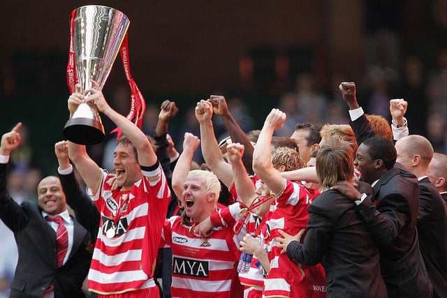 Graeme Lee lifts the Johnstone's Paint Trophy in 2007 following Doncaster Rovers' win over Bristol Rovers at the Millennium Stadium.