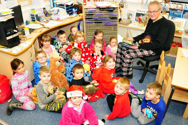 Roald Dahl was a popular choice for children at St Aidans Primary School where a pyjama reading event was held in 2013. Here's headteacher Ian Railton reading to pupils who could also buy Roald Dahl books among others.