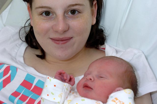 Rebecca Gregory, of Wincobank, Sheffield, with baby Prue, born weighing 6lb 13oz, at 2.53am on Christmas Day 2007, at the Jessop Wing maternity unit