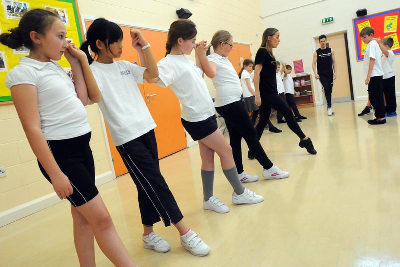 Cleadon Village C Of E Primary School pupils doing a workshop with the Riverdance performers ahead of their show at the Sunderland Empire in 2014. Can you spot someone you know?