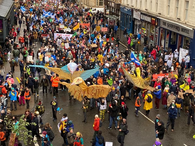 The protesters are demanding “just and fair solutions to the climate crisis”.