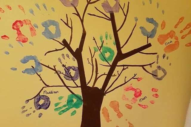 Kirsty Smith and her daughters painted this tree with thier handprints.