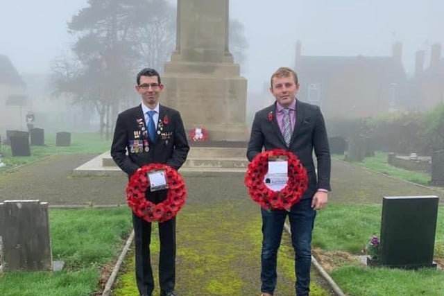 Huthwaite -  Councillors Andrew Harding and Tom Hollis at Huthwaite War Memorial. Picture Ashfield District Council