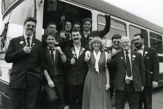 Hartlepool Corporation Transport staff were pictured in 1994 but what was the occasion?