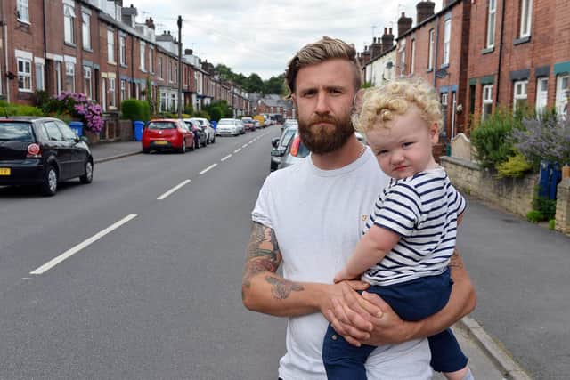 Warren Martin has started a petition calling for speed bumps to be installed on Valley Road, Upper Valley Road and Rushdale Road in Meersbrook. Warren and 2 year old Stanley on Rushdale Road.