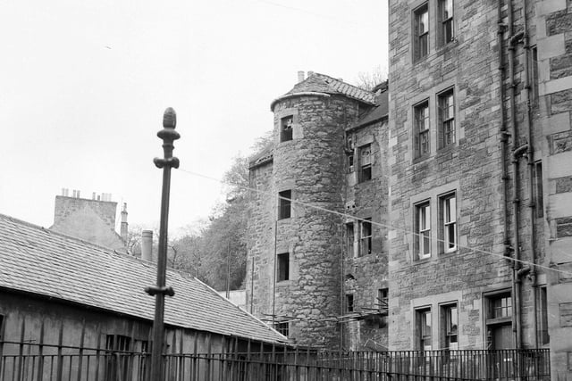 A washing line outside tenement flats in Dean Village in the early 1960s.