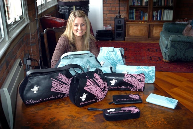 Zara Collard-Manson with her 'Streets in the Sky' bag and purse range inspired by Sheffield's Park Hill flats