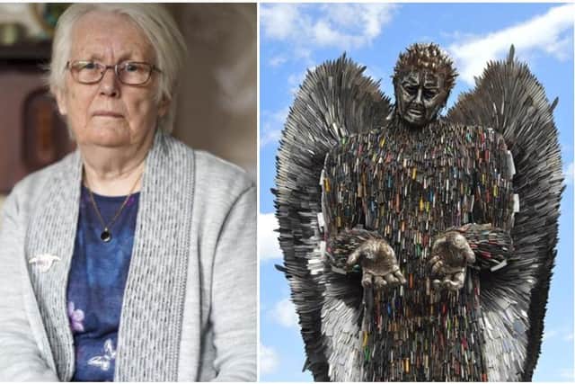 The knife angel sculpture has an inscription dedicated to Anne's grandson on its back, and she wants to see it go on display in Sheffield