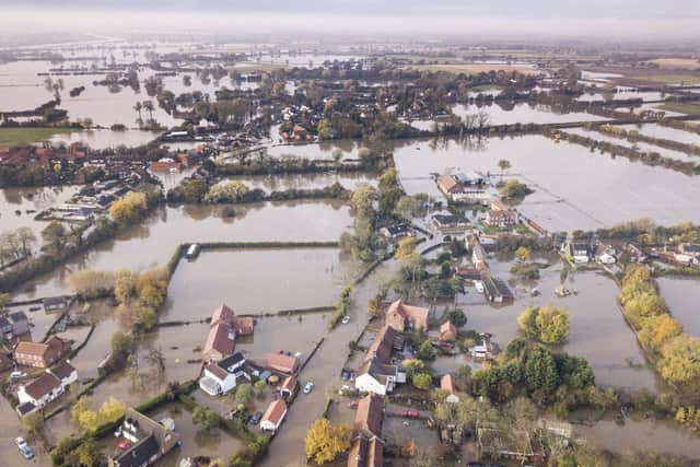 The village of Fishlake, Doncaster, submerged under flood water on November 9, 2019