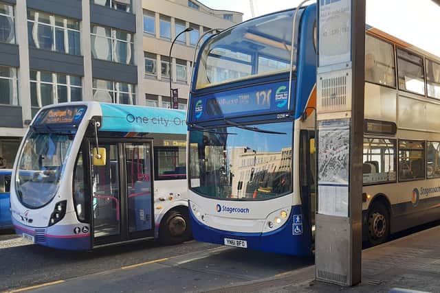 Part of a Sheffield bus service had to be stopped after vandals targeted vehicles on the route. File picture shows buses in Sheffield city centre