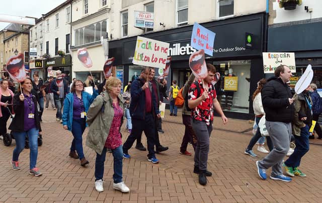 Walkers on OneFest's OneWalk through Mansfield town centre.