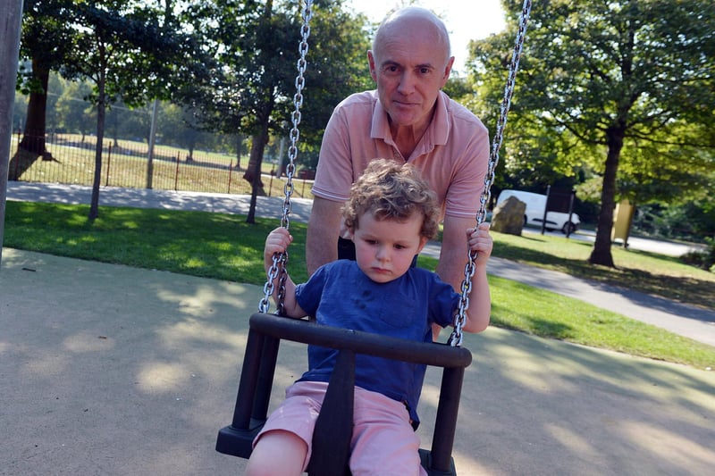 David Sowden with grandson Rupert Sowden in Chesterfield's Queen's Park.