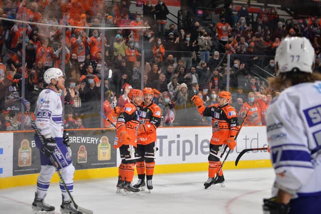 First period goal celebration for Steelers and fans  Pic Dean Woolley