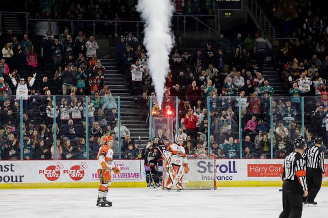Belfast Giants celebrate their win over the Steelers