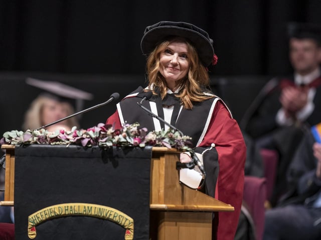 Geri Halliwell-Horner during a ceremony where she received an honorary doctorate from Sheffield Hallam University at Ponds Forge International Sports Centre in Sheffield. Picture date: Tuesday November 22, 2022.