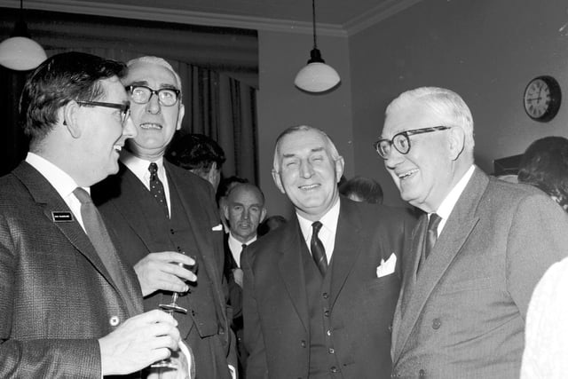 Lord Thomson (right) chats to Max McAuslane (left), the editor of the Evening News, at a reception in The Scotsman offices in October 1965.