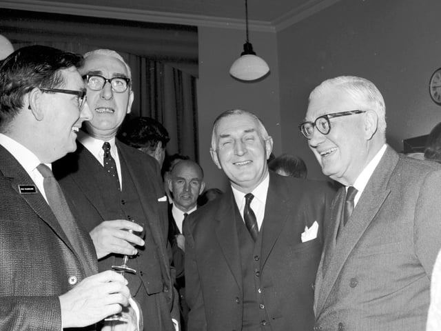 Lord Thomson (right) chats to Max McAuslane (left), the editor of the Evening News, at a reception in The Scotsman offices in October 1965.
