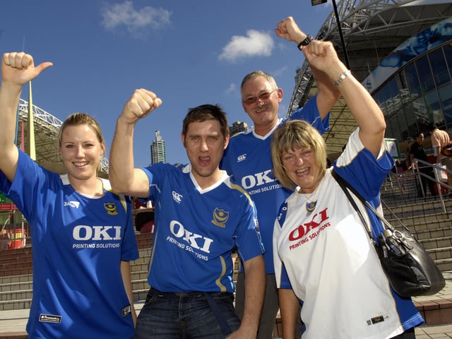 Aussie supporters Angela and Peter Black, with Portsmouth locals Liz and Martin Potter, at the Hong Kong stadium.