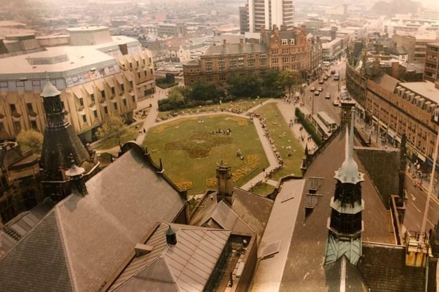 Looking down on to the Peace Gardens in 1990