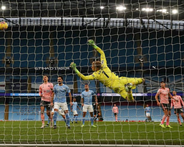 Aaron Ramsdale produces an exceptional save to deny Manchester City's Oleksandr Zinchenko at the Etihad Stadium: Simon Bellis/Sportimage