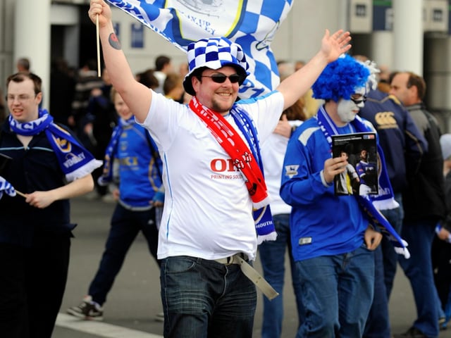 A member of the Fratton faithful at Wembley