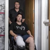 Charlene Harris-Hextall and her husband Gareth. Charlene's wheelchair doesn't fit through the doors at their home on Park Walk. Picture Scott Merrylees