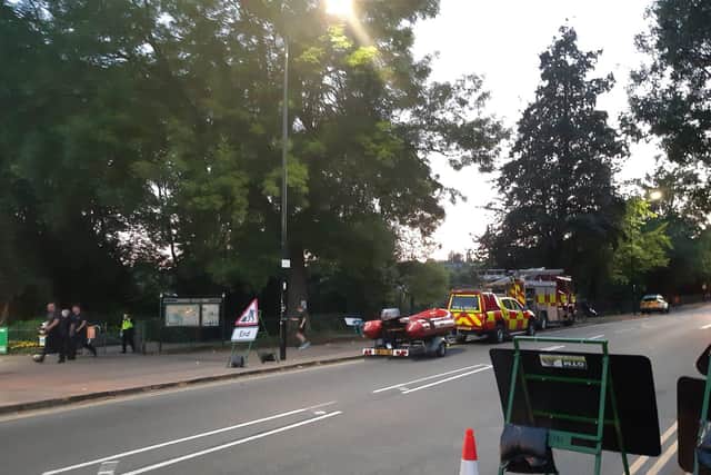 Emergency services at Crookes Valley Park, Sheffield, where a huge search was launched after a man reportedly got into difficulty in the water