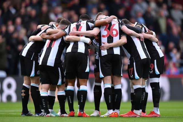 Newcastle United players huddle ahead of the Premier League match at Crystal Palace. (Photo by Justin Setterfield/Getty Images)