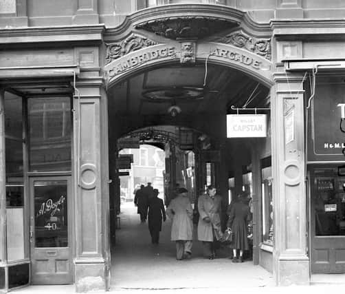 The quaint but now demolished Cambridge Arcade which ran from Pinstone Street through to Union Street, Sheffield
