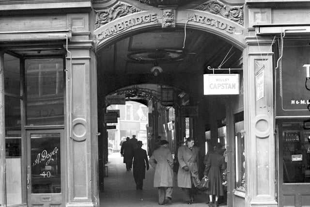 The quaint but now demolished Cambridge Arcade which ran from Pinstone Street through to Union Street, Sheffield