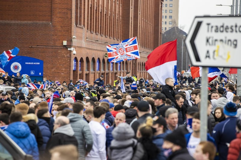 Rangers fans pre match during a Scottish Premiership match between Rangers and St Mirren at Ibrox Stadium, on March 06, 2021, in Glasgow, Scotland. (Photo by Craig Williamson / SNS Group)