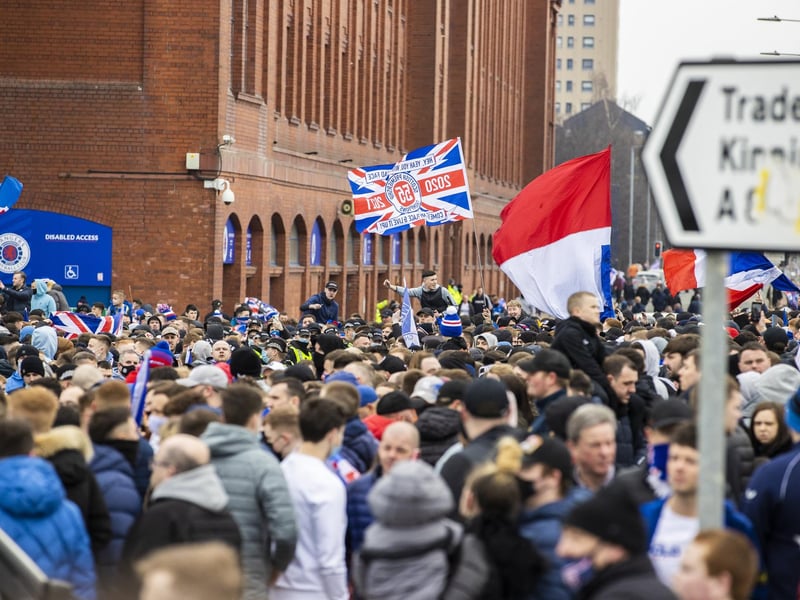 Rangers fans pre match during a Scottish Premiership match between Rangers and St Mirren at Ibrox Stadium, on March 06, 2021, in Glasgow, Scotland. (Photo by Craig Williamson / SNS Group)